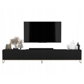 Comodă TV Modern Glamour, Suport TV, Negru Mat, 300 cm