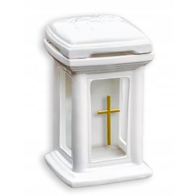  Lumanare capela ceramica alba cu cruce, 26 cm