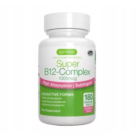   Tablete Sublinguale cu Complex de Vitamina B12, Fără Zahăr, Forme Bioactive, 180 Tablete