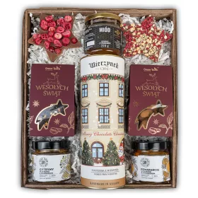    Set COS CADOU de sarbatori, fursecuri, fructe uscate, ceai, dulciuri
