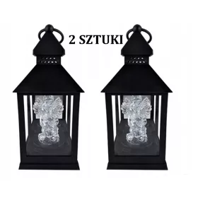 Set de 2 Lanterne Negre cu LED și Decor cu Îngeraș