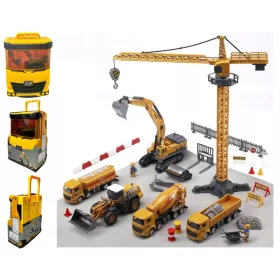    SET VALIZE MARE VEHICULE DE CONSTRUCȚIE EXCAVATOR MACARA CAMIOANE FIGURINE