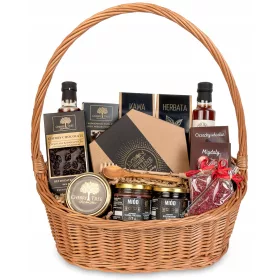    Coș cadou cu trufe cu miere, set de ceai și delicatese premium