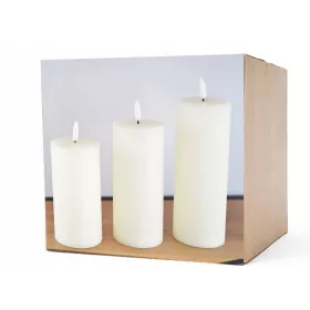   Set de 3 Lumânări LED cu Ceară Naturală - Imitație Perfectă de Flacără