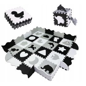    Puzzle cu spuma iKido Tarc 150x150 cm 36 piese negru-alb-gri