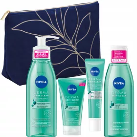    Set de curățare facială NIVEA Derma Clear + tampoane cosmetice