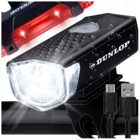    Set de iluminat pentru biciclete Dunlop de lămpi cu LED în față și în spate Iluminare USB pentru biciclete, baterie de 400 lm