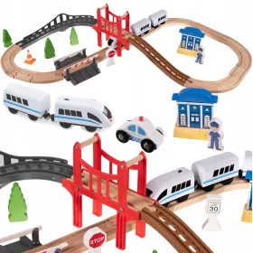    Tren din lemn, tren alimentat cu baterii, șine, set mașină pentru copii, XL, 3,2 m