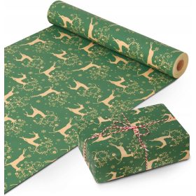    HÂRTIE DE AMBALAT CADOU VERDE REN DE CRACIUN 44cm 25m 100g/m²