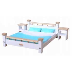    Dormitor din lemn pentru păpuși, pat + dulapuri, luncă turcoaz, PROMOȚIE