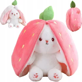    MASCOTA MARE IEPURE CAPSUNI CU CAPSUNI JUCARIA DE PELU CU URECCHE 2in1 35CM