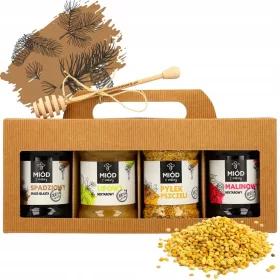  Set cadou cu POLEN de albine si trei MIERE naturale 4x315ml