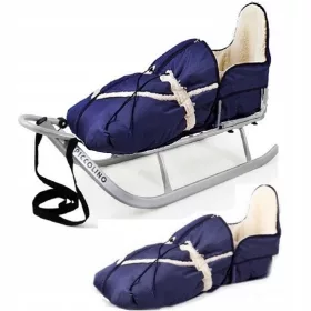    Sanie metalică Piccolino cu spătar și sac de dormit bleumarin