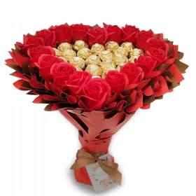    Buchet de inimă dulce cu Ferrero Rocher și 18 trandafiri Cadou pentru 18 ani
