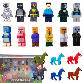   SET 18 FIGURINETE MINECRAFT + BLOCURI DE CAI FIGURINETE DE JOC ACCESORII 18in1