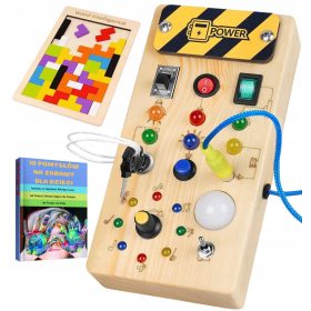    Placă senzorială educațională LED Montessori din lemn cu întrerupătoare de lumină