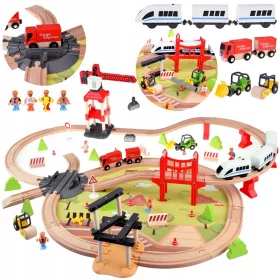    Tren din lemn pentru copii, baza de transport, macara, tren, sine ZA4830
