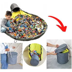    Container Saci pentru Jucarii LEGO Covoras Pentru Copii 2in1 150cm 20L Capacitate Mare