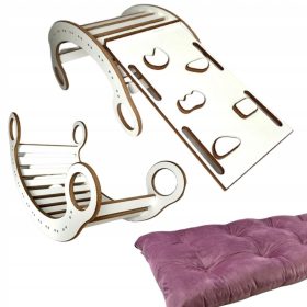    Rocker Montessori pentru copii din lemn + perna Trandafir + Perete + Tobogan