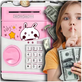    Pușculiță electronică Rabbit Like ATM Seif, roz, cadou pentru o fată
