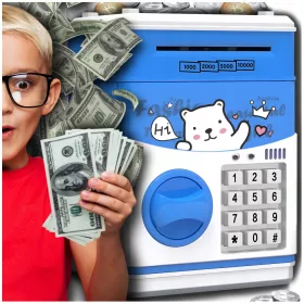    PULUCULUI ELECTRONIC Teddy Bear Like Safe ATM, albastru, cadou pentru o fata
