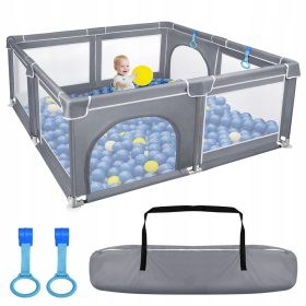    Poarta de siguranta pentru tarc copii Aufun gri inchis, 150x180x68cm