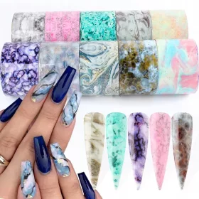    10 x KIT DE DECORARE UNGHIE MARMURĂ HIBRID FOIL DE TRANSFER