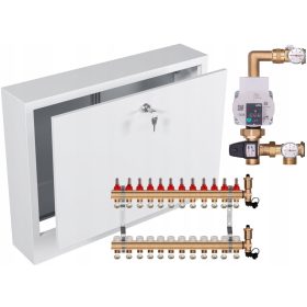    Distribuitor din alama pentru incalzire in pardoseala 12 cu POMPA WILO + CUTIE MONTATA LA SUPRAFATA