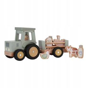    Little Dutch: tractor din lemn cu remorcă și figurine Little Farm