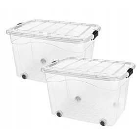    Container, cutie de jucarii cu capac pe roti 100L Transparent 2 buc