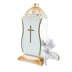    O lumânare artistică unică cu o figurină de înger din ceramică aurie și albă