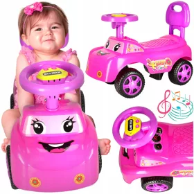    PUSH RIVER PENTRU COPII CU SUNET MAȘINĂ CU corn ROZ + Autocolante Classic EcoKidWood 1 buc.