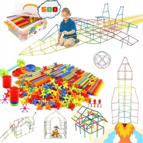    Paie de constructii, blocuri, betisoare 1200 buc, carcasa, set Cre 3D mare