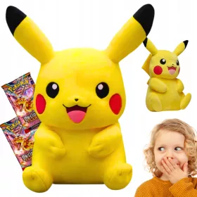    PIKACHU Mascota Pikachu Pokemon LARGE XL 40 cm + Carti Pokemon OBSIDIAN FLAMES 1 punga cu 10 carti
