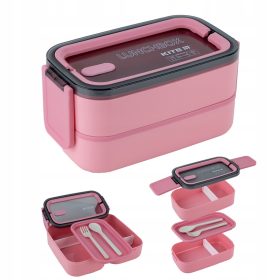    LUNCHBOX LUNCHBOX INSERȚI 2 COMPARTAMENTE CU TACĂMURI 1400ml ROZ ZMEUL
