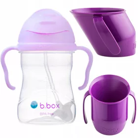    B.box Sticla Gelato cu pai mov BB00518 + Doidy Cup pentru invatat sa bei 200 ml violet