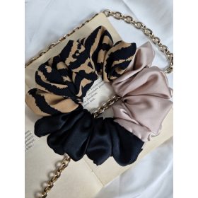    SCRUNCHIE bandă mare XL pentru păr, zebră neagră din satin TREI CULORI combinate