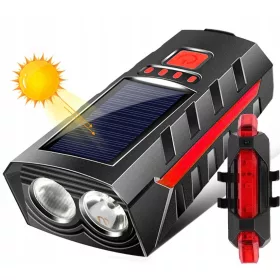    LAMPĂ SOLAR BICICLETA FAȚĂ + SPATE LED BELL 4 în 1 GINDON PUTERNUL BICICLETA
