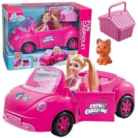  SET PĂPUȘĂ CU MAȘINĂ COȘ DE PICNIC ROZ CĂȚI CUTE