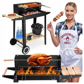    GRĂTAR CARBUNE DE GRADINA PE ROTI CU RAFTURI GRIL 4 NIVELE GRARA MARE BBQ