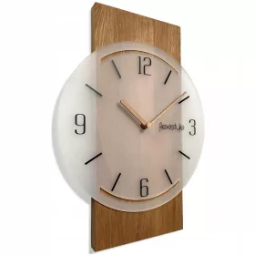   Ceas de Perete Geometric din Lemn de Stejar, 40cm, Cadran Alb Înghețat