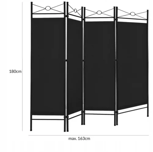 Ecran metalic negru Wideshop ART-247, 4 părți 180 × 163 cm