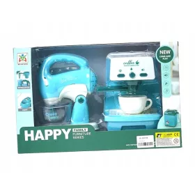    Un set de aparate electrocasnice, un aparat de cafea și un mixer, care funcționează cu baterie; 34x22x9,5 cm