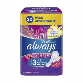    Always Platinum Night (Mărimea 3) Tampoane sanitare cu aripi, 22 buc