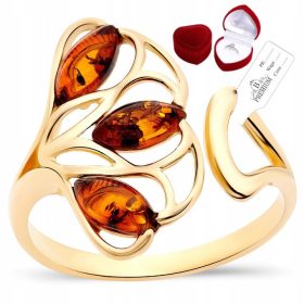  Inel din aur 925 de chihlimbar baltic, reglabil