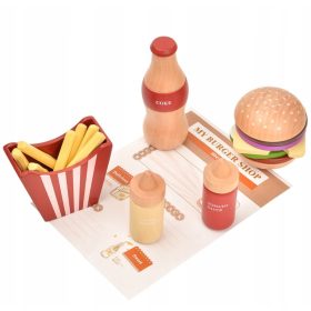    Set din lemn Fast Food Hamburger Cartofi prajiti Drink Alimente