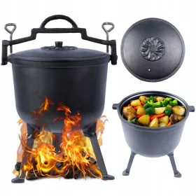    Cazan de vanatoare, fonta, oala maghiara pentru foc de tabara, gratar, 10l