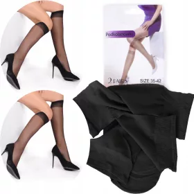    2 PERECHI LYCRA 20den BLACK șosete pentru genunchi fără presiune