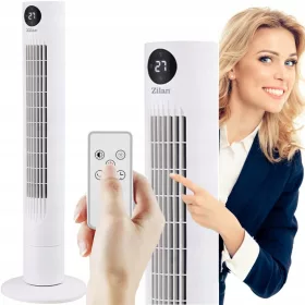    VENTILATOR COLANĂ 60W ALB 90CM + TELECOMANDA TERMOMERU OSCILAȚIE TURBO PUTERE