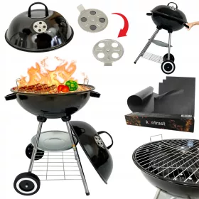    GRĂTAR CARBUNE DE GRADINA ROTUND PORTATIV PE ROTI CAPAC GRIL GRATAR 1014